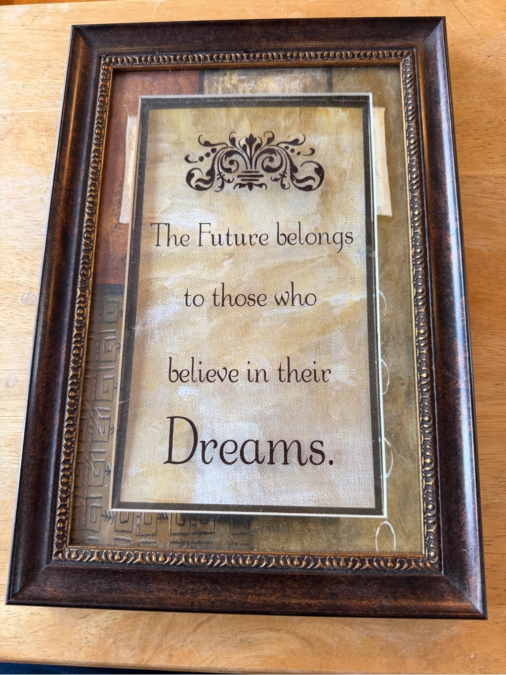 Inspirational 'Dreams' Wall Art in Brown Frame